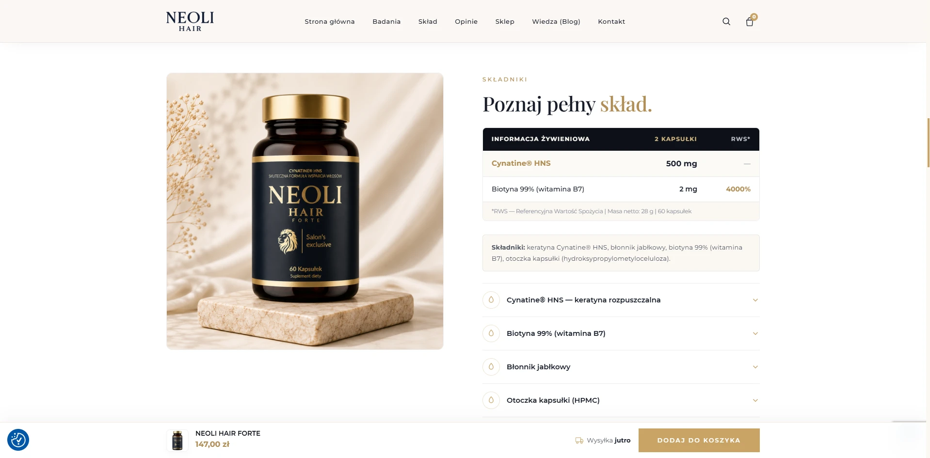 Karta produktu Neoli Hair Forte ze składem
